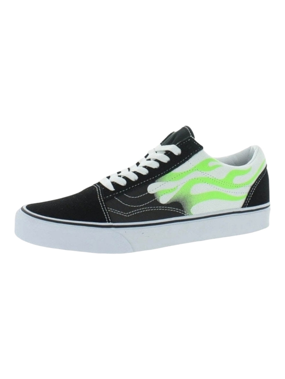 Vans Black White Canvas Neon Green Flames Suede Old Skool Skate Shoes Men's 6.5